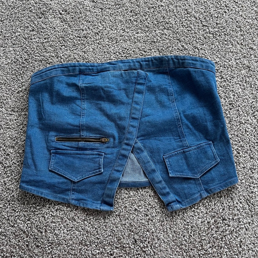 Blue Denim Slit Tube Top